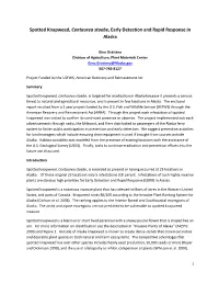Spotted Knapweed, Centaurea Stoebe, Early Detection and Rapid Response in Alaska
