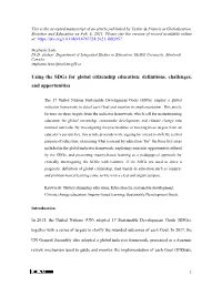 Using the Sdgs for Global Citizenship Education: Definitions, Challenges, and Opportunities