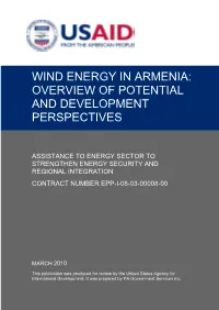 Wind Energy in Armenia: Overview of Potential and Development Perspectives