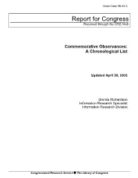 Commemorative Observances: a Chronological List