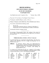 HOUSE JOURNAL SIXTY-SIXTH GENERAL ASSEMBLY STATE of COLORADO Second Regular Session