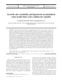 Growth Rate Variability and Lipofuscin Accumulation Rates in the Blue Crab Callinectes Sapidus