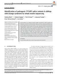 Identification of Pathogenic YY1AP1 Splice Variants in Siblings with Grange Syndrome by Whole Exome Sequencing