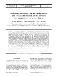 Interacting Effects of Elevated Temperature and Ocean Acidification on the Aerobic Performance of Coral Reef Fishes