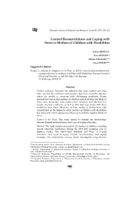 Learned Resourcefulness and Coping with Stress in Mothers of Children with Disabilities