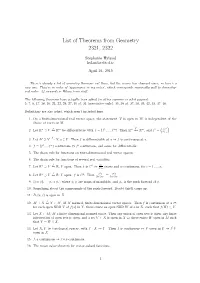 List of Theorems from Geometry 2321, 2322