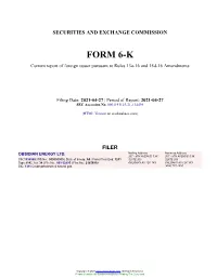 OBSIDIAN ENERGY LTD. Form 6-K Current Event Report Filed 2021-04
