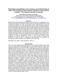 Physiologic Specialization, Host Resistance and Epidemiology of White Rust and Downy Mildew Disease Complex in Rapeseed and Mustard – the Research Scenario in Haryana