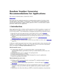 Random Number Generator Recommendations for Applications