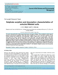 Sulphate Sorption and Desorption Characteristics of Selected Malawi Soils