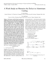 A Work Study on Minimize the Defect in Aluminium Casting
