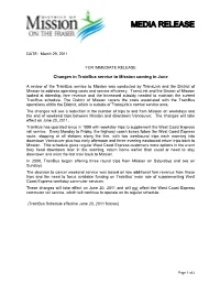 Changes in Trainbus Service to Mission Coming in June