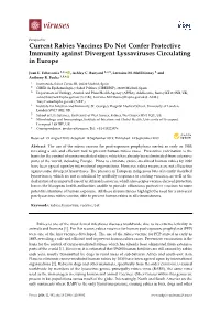 Current Rabies Vaccines Do Not Confer Protective Immunity Against Divergent Lyssaviruses Circulating in Europe