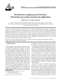 Introduction to Spiking Neural Networks: Information Processing, Learning and Applications