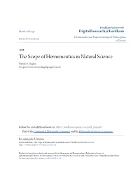 The Scope of Hermeneutics in Natural Science