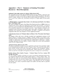 Appendix 1 – Part 1 – Summary of Existing Watershed Resources – Brief Descriptions