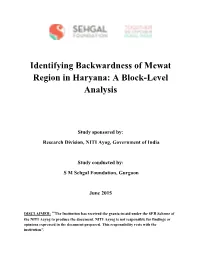 Identifying Backwardness of Mewat Region in Haryana- a Block Level