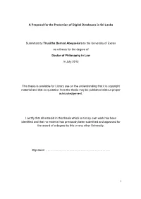 A Proposal for the Protection of Digital Databases in Sri Lanka Submitted