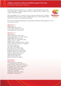 Athletics Australia National Athlete Support Structure Paralympic Preparation Program