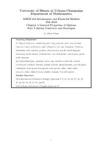 Chapter 2 General Properties of Options Part I Option Contracts and Strategies