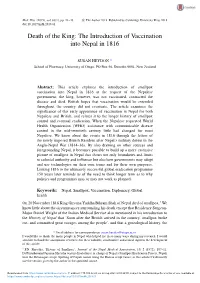 Death of the King: the Introduction of Vaccination Into Nepal in 1816