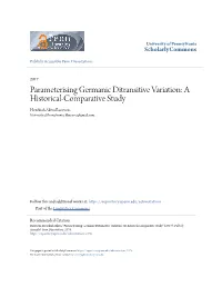 Parameterising Germanic Ditransitive Variation: a Historical-Comparative Study Hezekiah Akiva Bacovcin University of Pennsylvania, Hbacovci@Gmail.Com