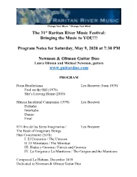 Program Notes for Saturday, May 9, 2020 at 7:30 PM Newman