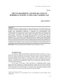 The Establishment and Demarcation of Borders in Europe, in the Early Modern Age