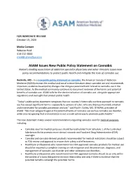 ASAM Issues New Public Policy Statement on Cannabis