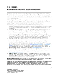 [MS-MSSOD]: Media Streaming Server Protocols Overview