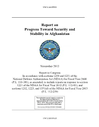 Report on Progress Toward Security and Stability in Afghanistan