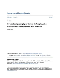 Speaking up for Justice, Suffering Injustice: Whistleblower Protection and the Need for Reform