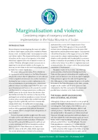 Marginalisation and Violence Considering Origins of Insurgency and Peace Implementation in the Nuba Mountains of Sudan