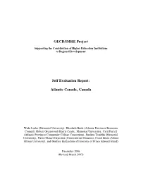 OECD/IMHE Project Self Evaluation Report: Atlantic Canada, Canada