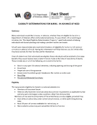 Eligibility Determinations for Burial - in Advance of Need