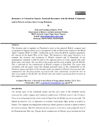 Resistance to Colonial in Nigeria: Esanland Encounter with the British Colonialists and Its Effects on Intra-Inter-Group Relations By