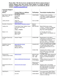 This List Has Been Compiled by the Patient Liaison Group of Colwall Surgery and Was Correct When Posted on Colwall Surgery’S Website in August 2013