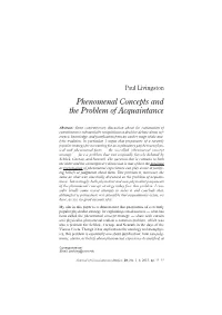 Phenomenal Concepts and the Problem of Acquaintance