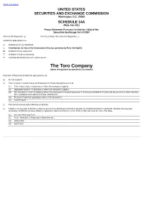 The Toro Company (Name of Registrant As Specified in Its Charter)