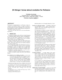 23 Things I Know About Modules for Scheme
