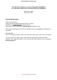 ACAH ACSS 2021 Draft Schedule
