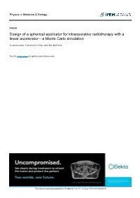 Design of a Spherical Applicator for Intraoperative Radiotherapy with a Linear Accelerator—A Monte Carlo Simulation