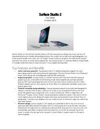 Microsoft Surface Studio 2 Fact Sheet