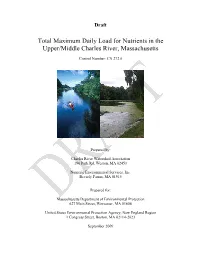 Total Maximum Daily Load for Nutrients in the Upper/Middle Charles River, Massachusetts
