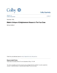 Blake's Critique of Enlightenment Reason in the Four Zoas
