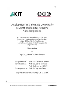 Development of a Bonding Concept for MOEMS Packaging: Reactive Nanocomposites