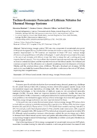 Techno-Economic Forecasts of Lithium Nitrates for Thermal Storage Systems