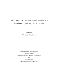 The Syntax of the Malagasy Reciprocal Construction: an Lfg Account
