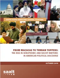From Macacas to Turban Toppers: the Rise in Xenophobic and Racist Rhetoric in American Political Discourse