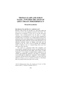 Thomas Glahn and Johan Nagel: Towards the Abyss of Life’S Tragic Indeterminacy